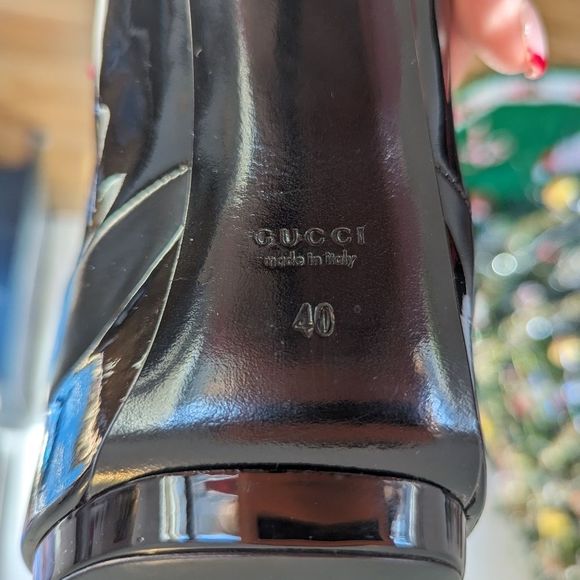 Gucci Black Prism Petro Patent Leather Wimbledon Platform Stilleto Heels - Picture 10 of 12